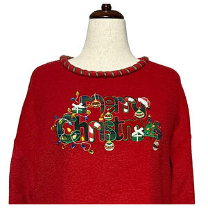 Mandal Bay Sweater‎ XXL Red Fleece Embellished Roll Neck Pullover Cozy Christmas